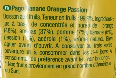 Passion Orange Banane - Ingredients - fr