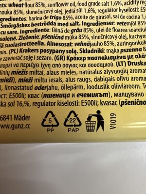 salted crackers - Recycling instructions and/or packaging information