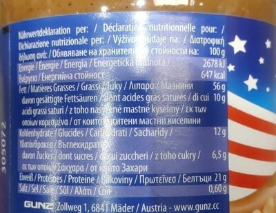 Peanut butter creamy - Tableau nutritionnel - en