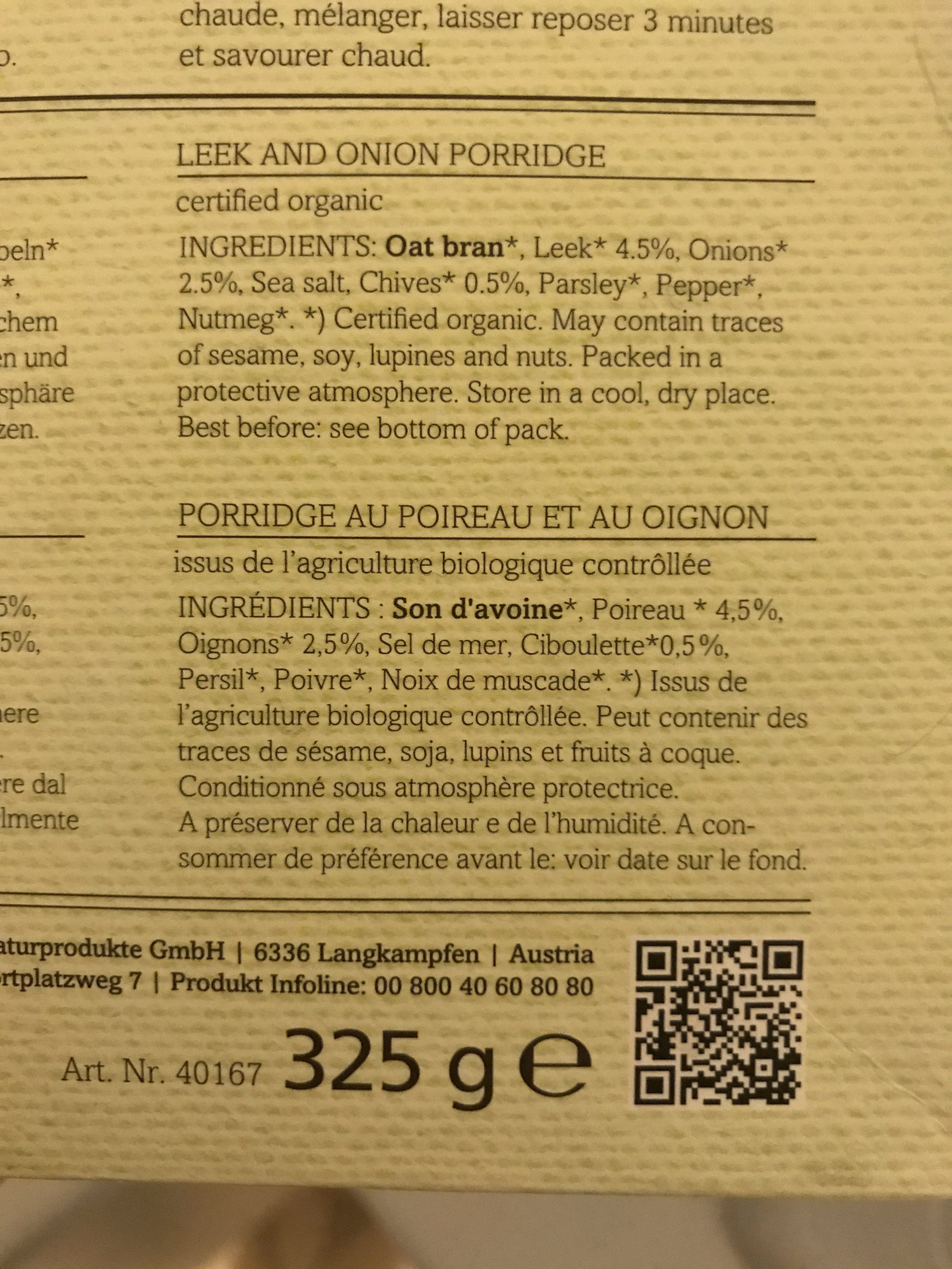Bio Lauch Zwiebeln , Porridge - Ingredients - fr