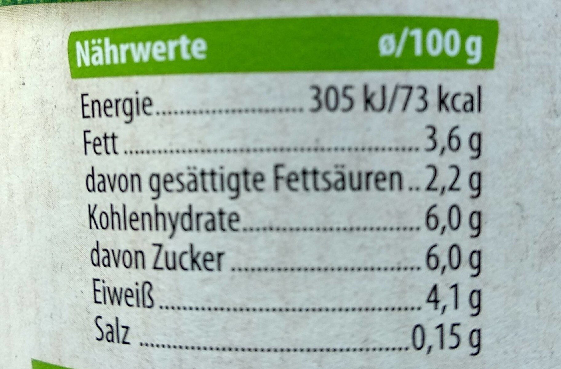 Bio Joghurt Mild 3,6% - Nährwertangaben