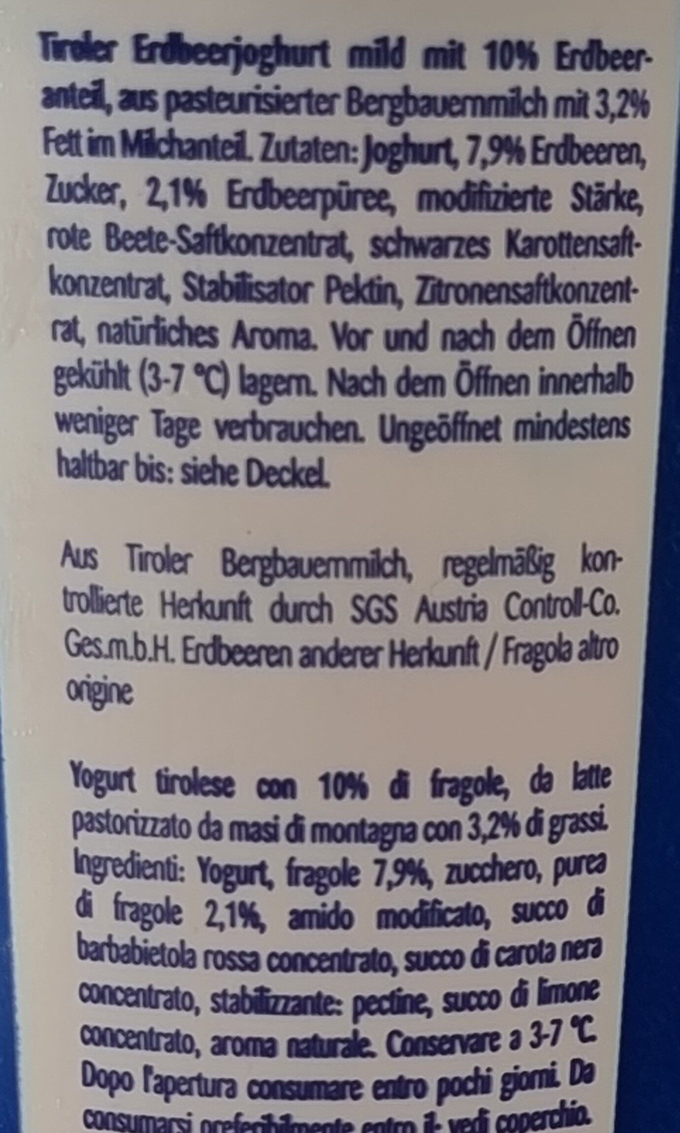 Bergbauern-Joghurt Erdbeer - Ingredients - de