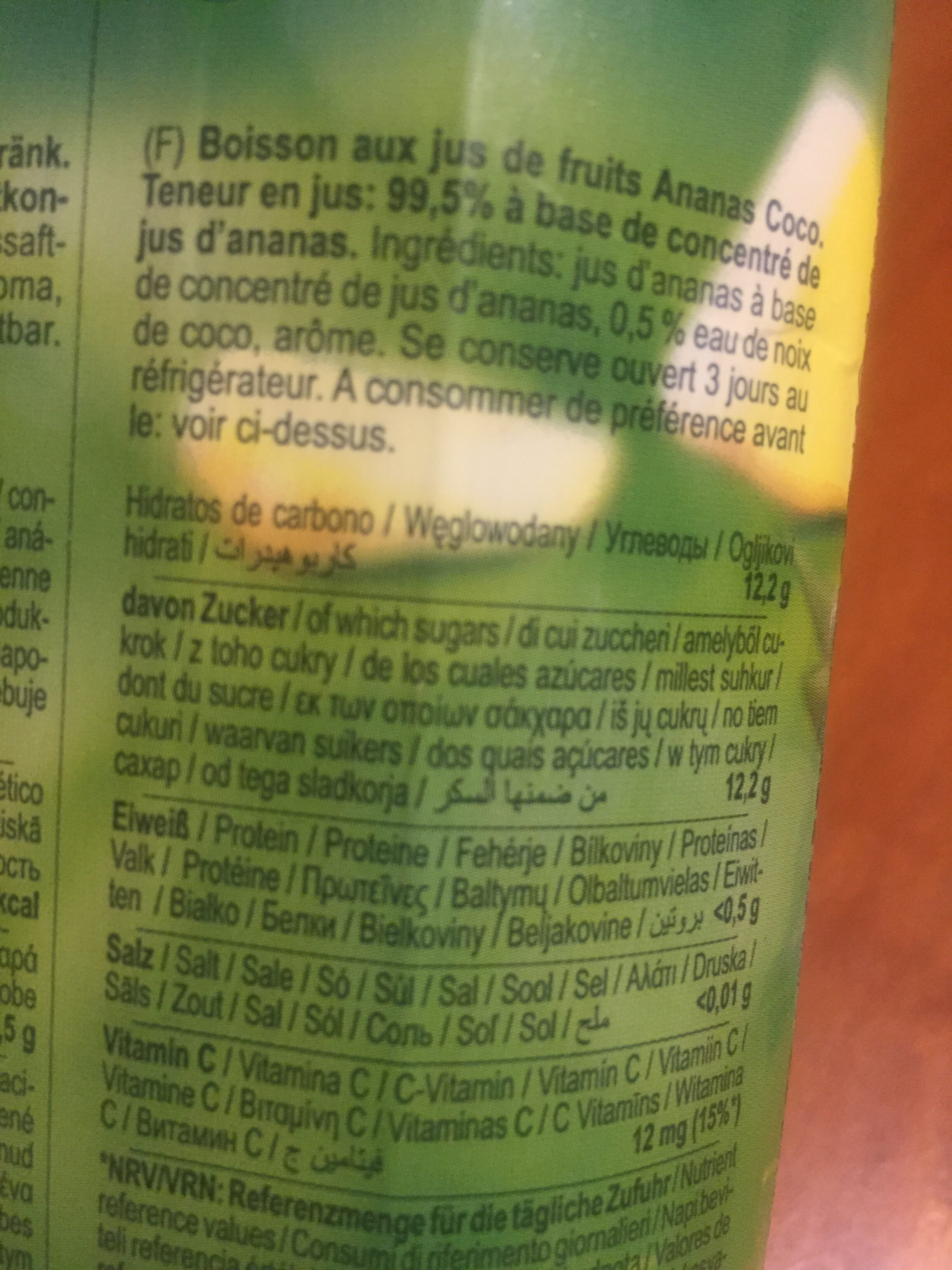 Happy Day Cocos Ananas - Nutrition facts - fr