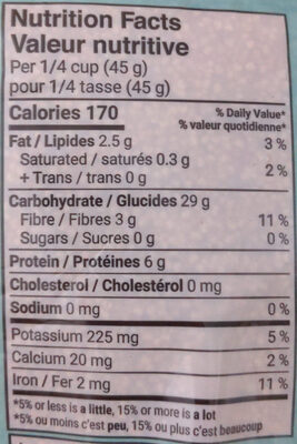 Quinoa blanc - Tableau nutritionnel