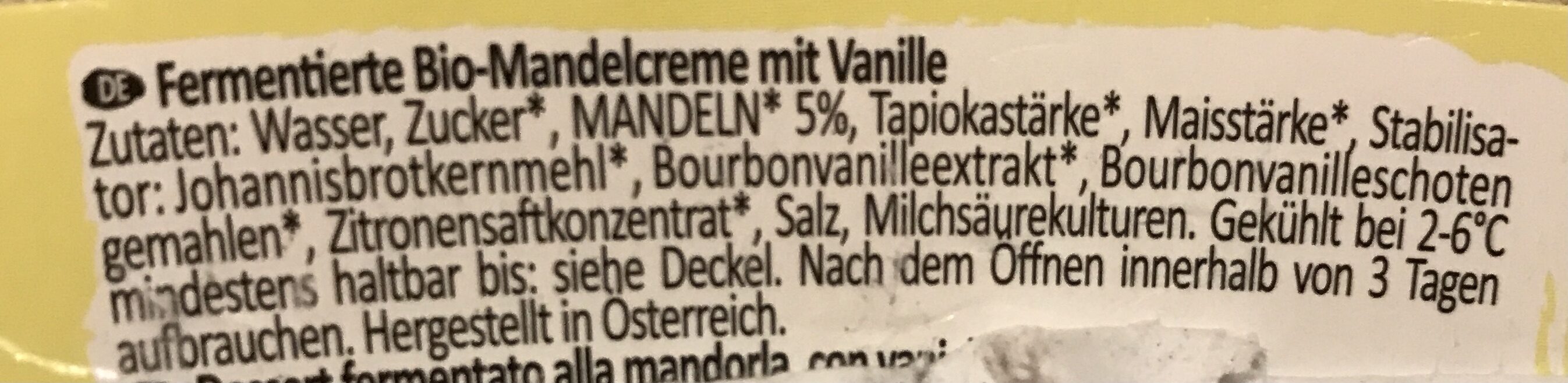 Mandlová alternativa jogurtu s vanilkou - Zutaten