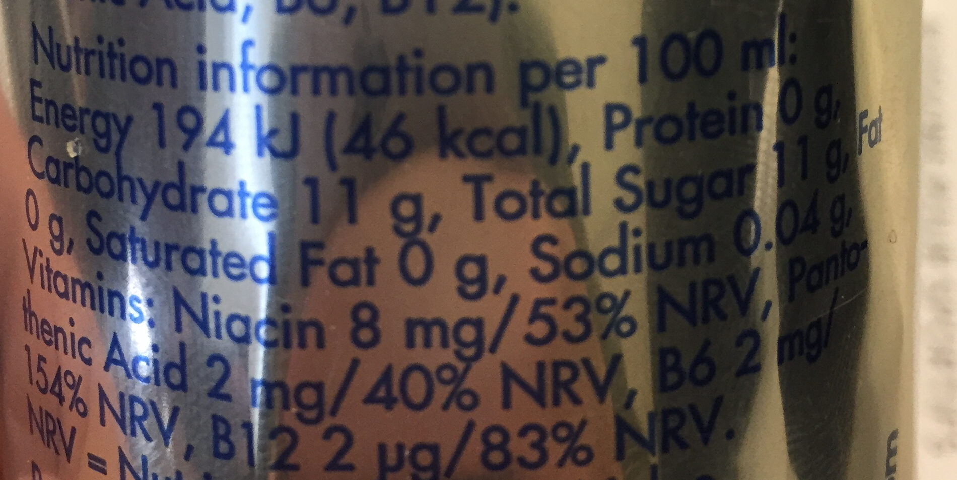 Red bull energy drink - Nutrition facts
