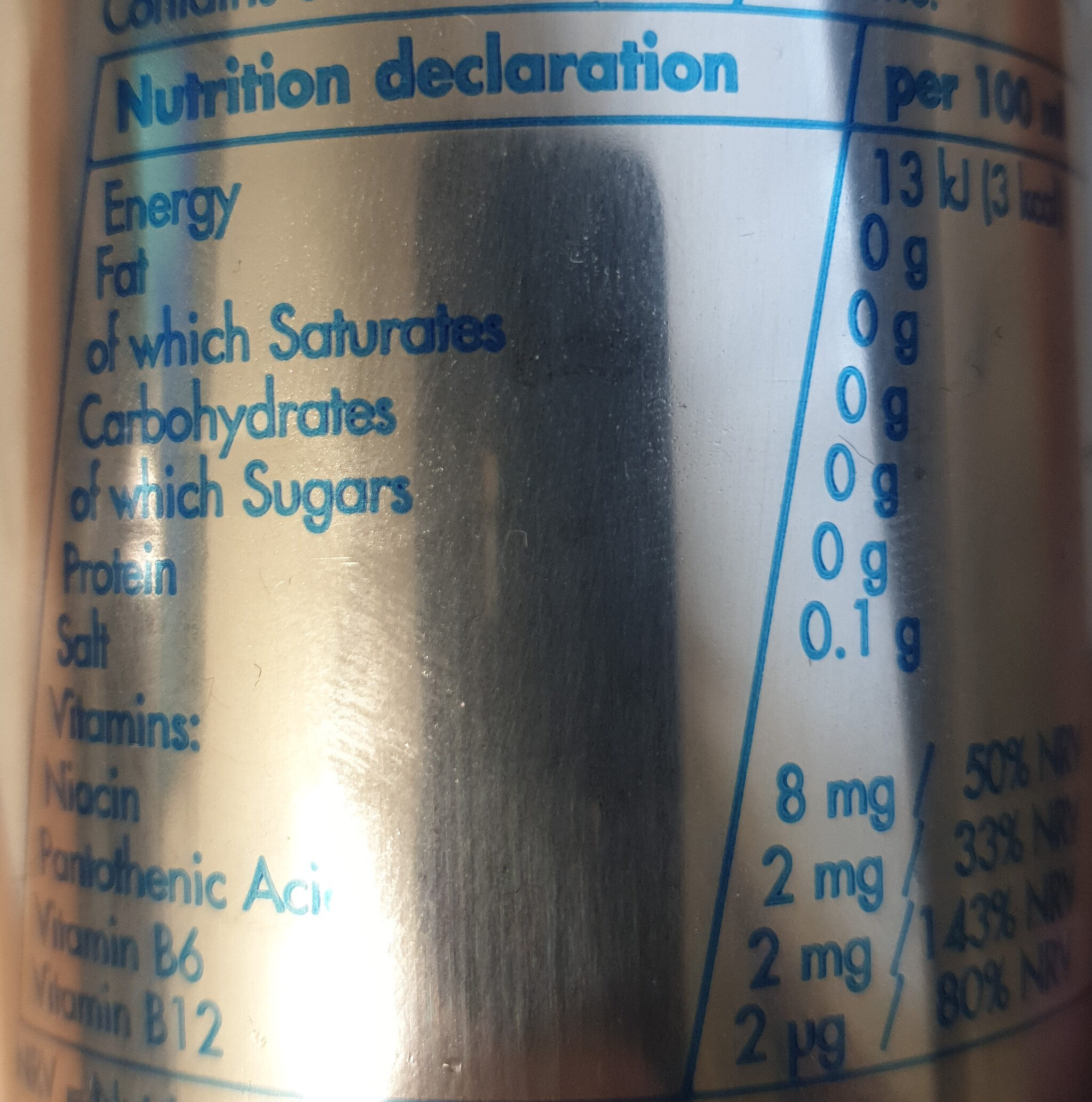 Red Bull Sugar Free - Valori nutrizionali - en