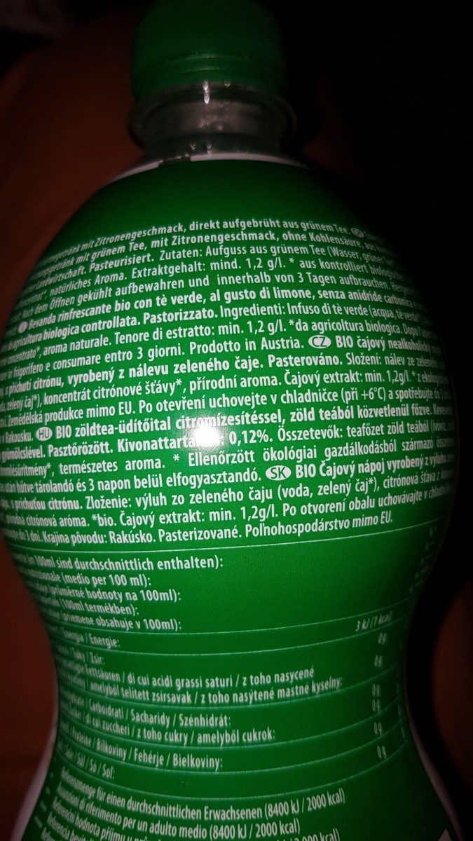 Bio Pure Tea Green Tea Lemon 1L Pet-bottle Pfanner - المكونات - fr