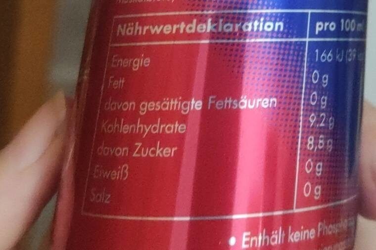 Red Bull Cola 250ml - Tableau nutritionnel - en