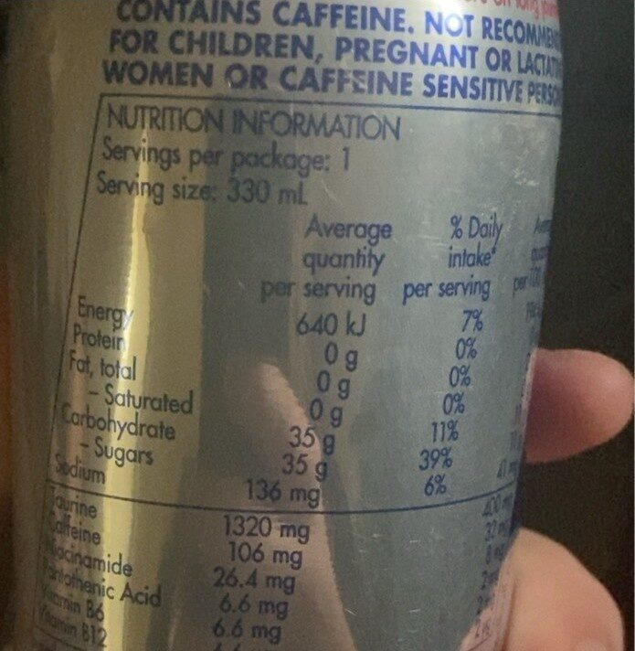 Red bull - Nutrition facts