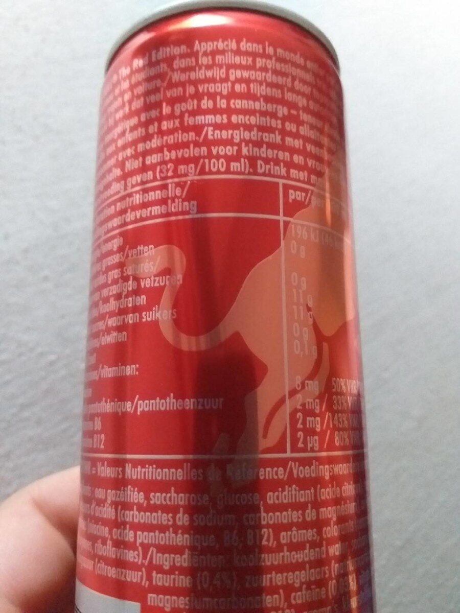 Red Bull Energy Red Cans 25CL - Tableau nutritionnel