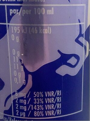 Red Bull Energy Blue Cans 25CL - Tableau nutritionnel