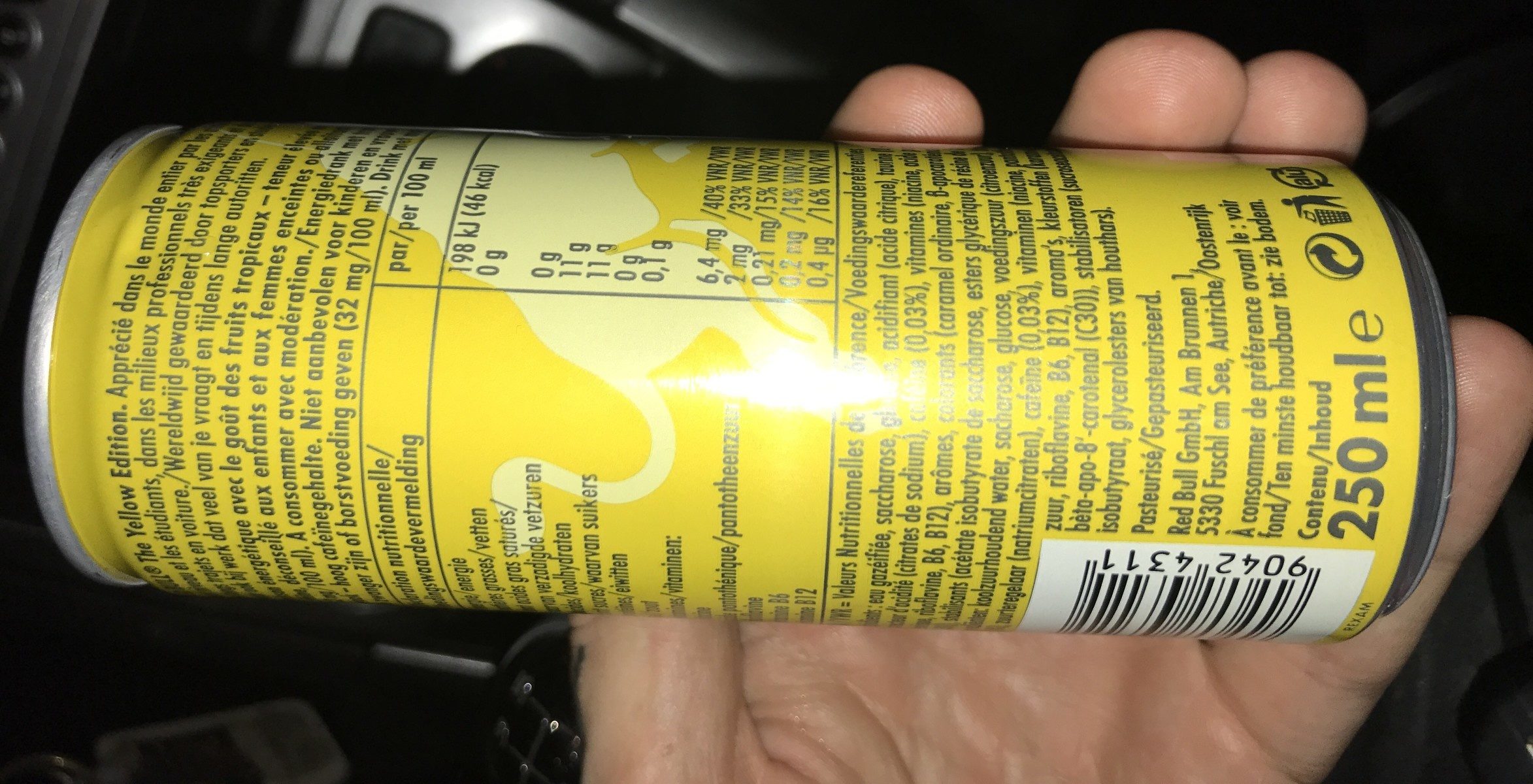 Red Bull Energy Yellow 'tropical' - Ingrediënten - fr