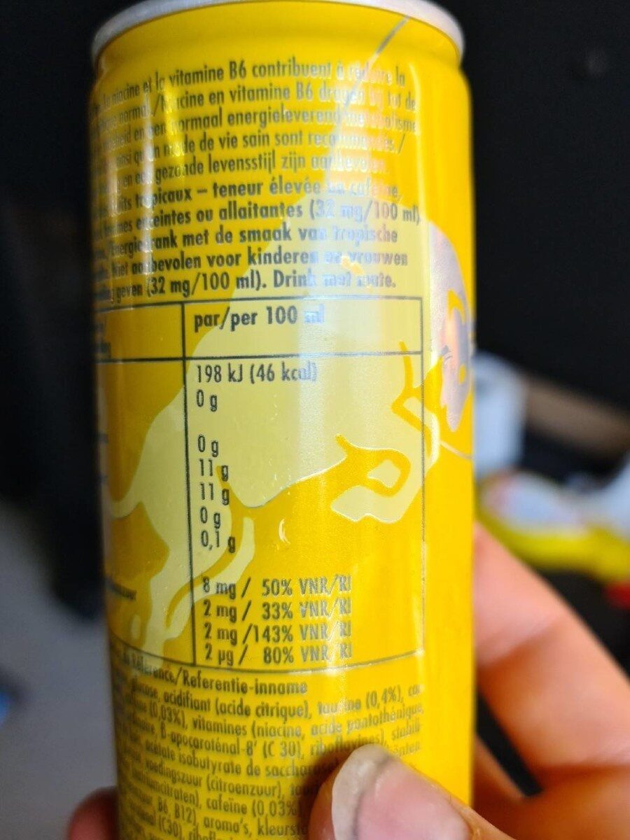 Red Bull Energy Yellow 'tropical' - Voedingswaarden - fr