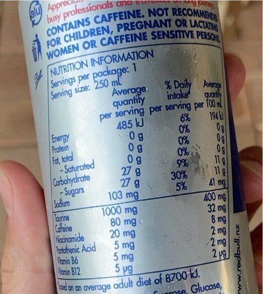red bull - Nutrition facts