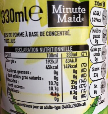 Minute Maid Pomme - Tableau nutritionnel