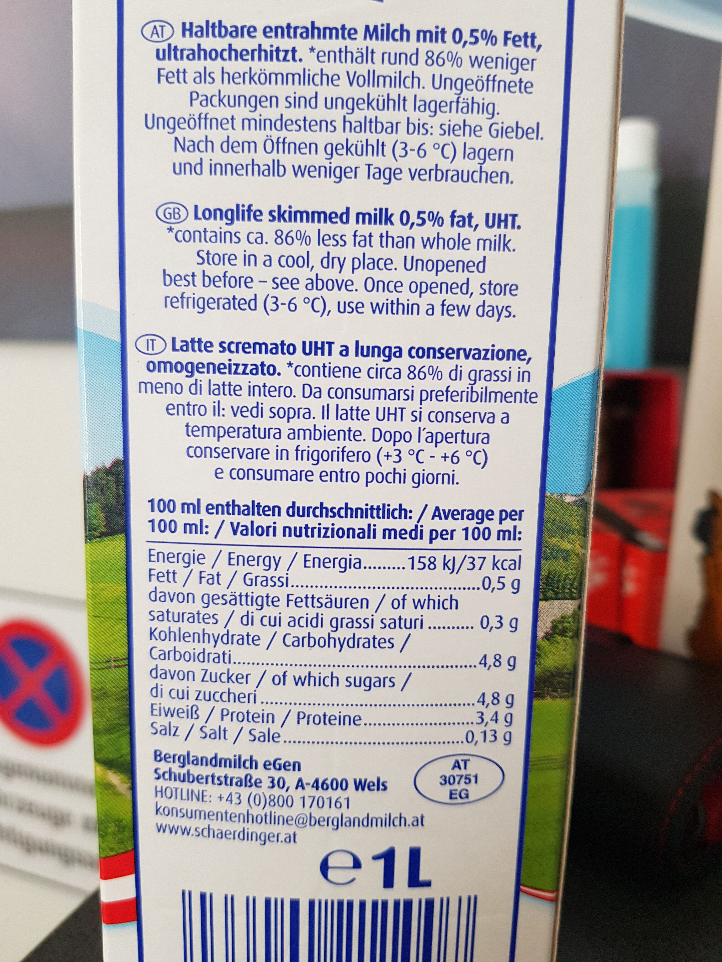 Schärdinger Formil Leichte Haltbarmilch 0,5 % Fett - Zutaten