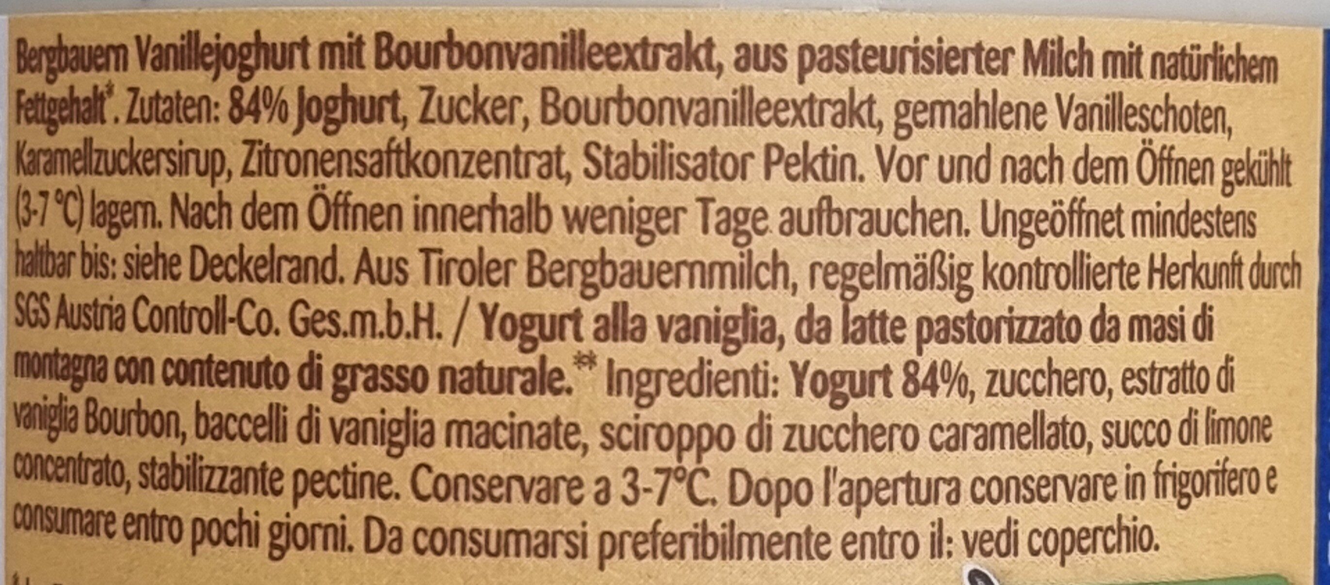 Bergbauern-Joghurt Vanille - Ingredients - de
