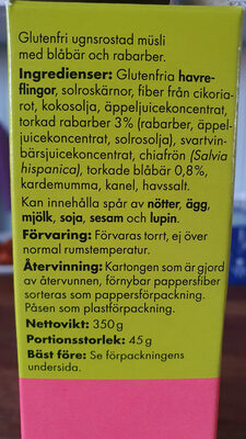 Glutenfri Granola Blåbär, rabarber & Kardemumma - Ingredienser