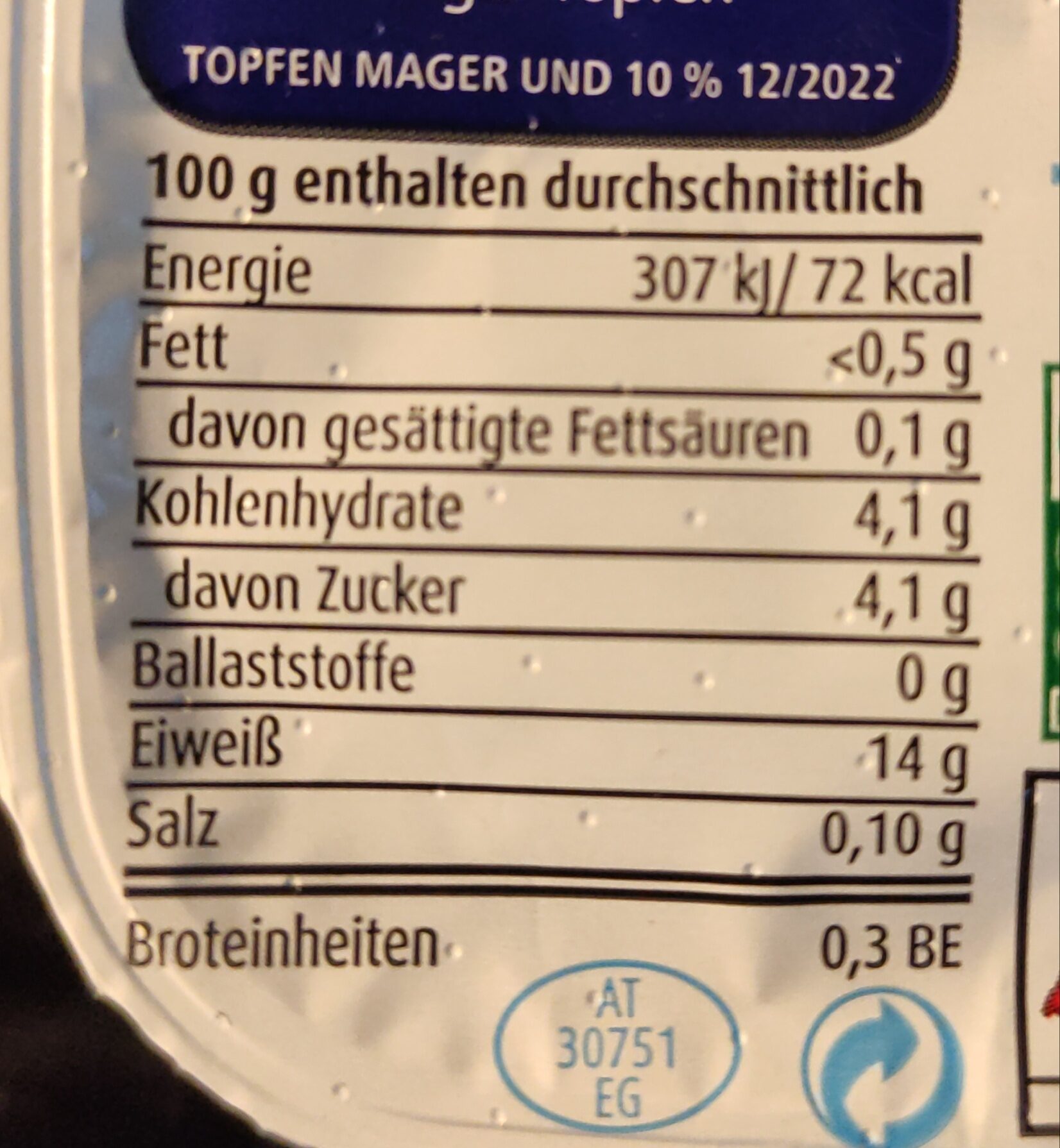 Spar Mager Topfen - Nutrition facts - de