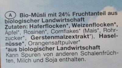 Liste des ingrédients du produit Bio-Bircher-Müsli Spar NaturPur 375g