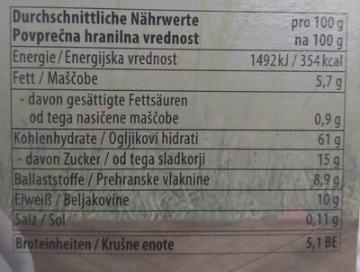 Fiche nutrition Bio-Bircher-Müsli Spar NaturPur 375g