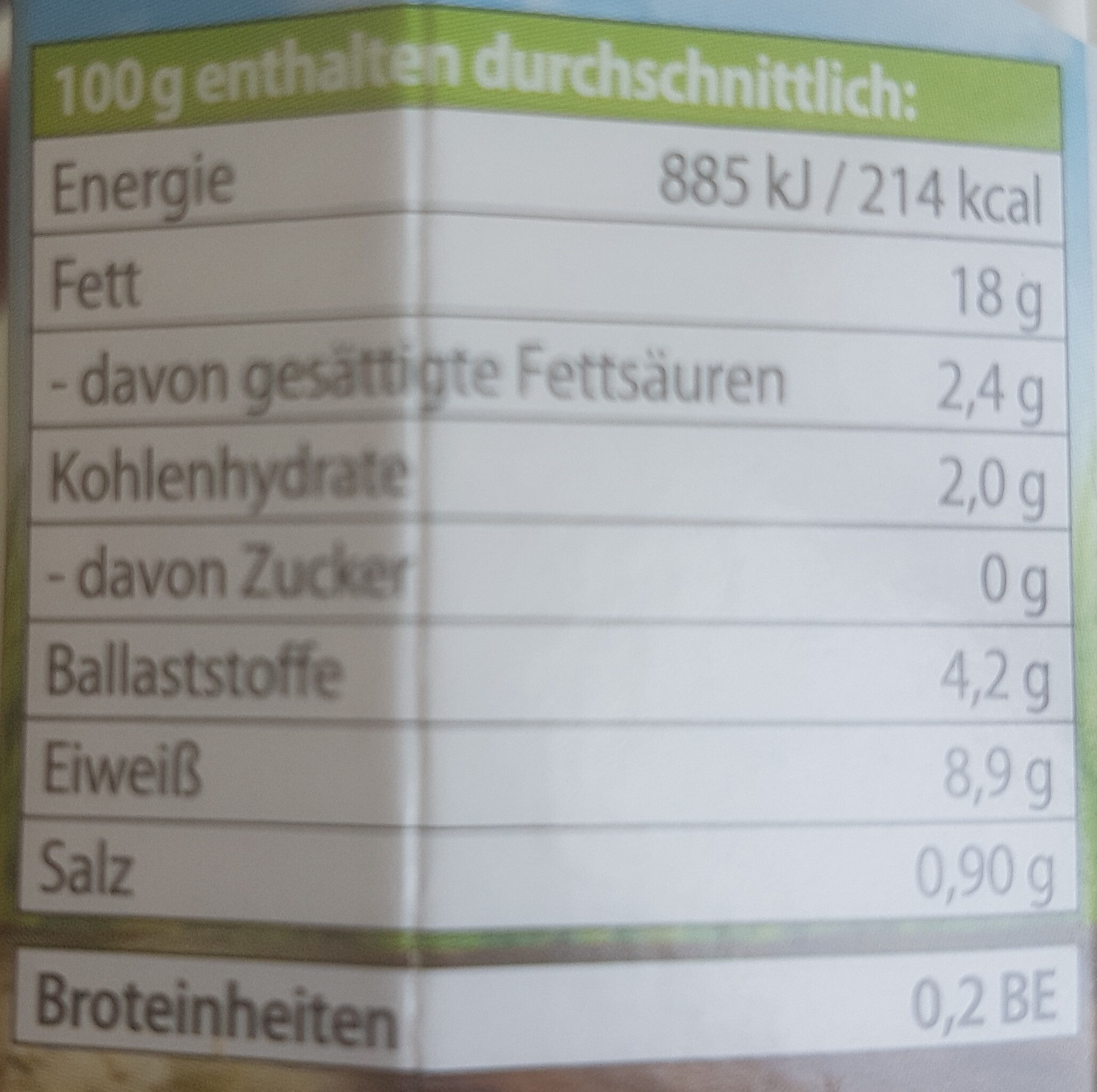 Bio-Aufstrich - Grünkern - Nutrition facts - de
