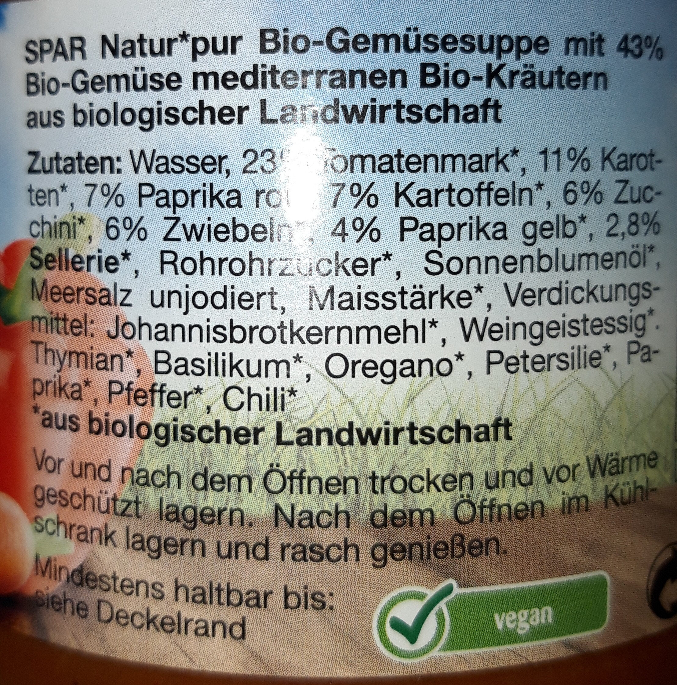 Bio-Gemüsesuppe Mediteran - Ingredienser - de
