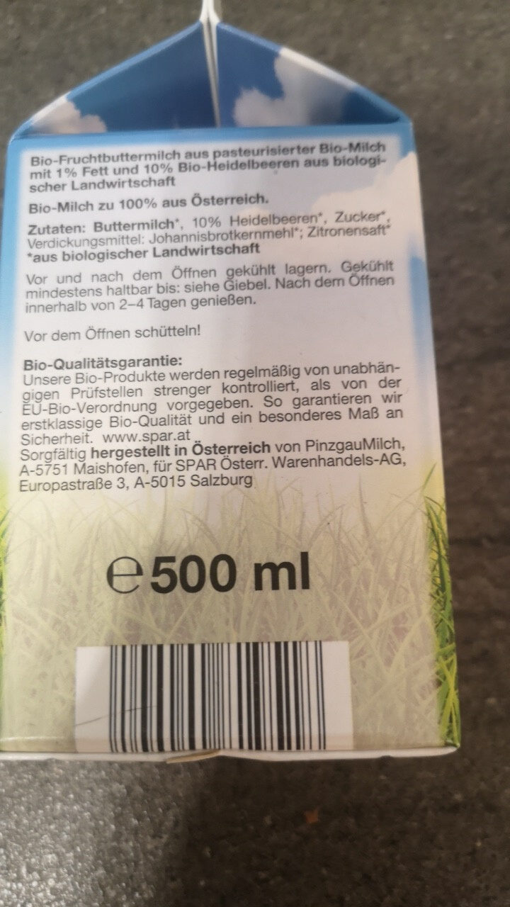 Bio-Buttermilch Heidelbeere - Zutaten