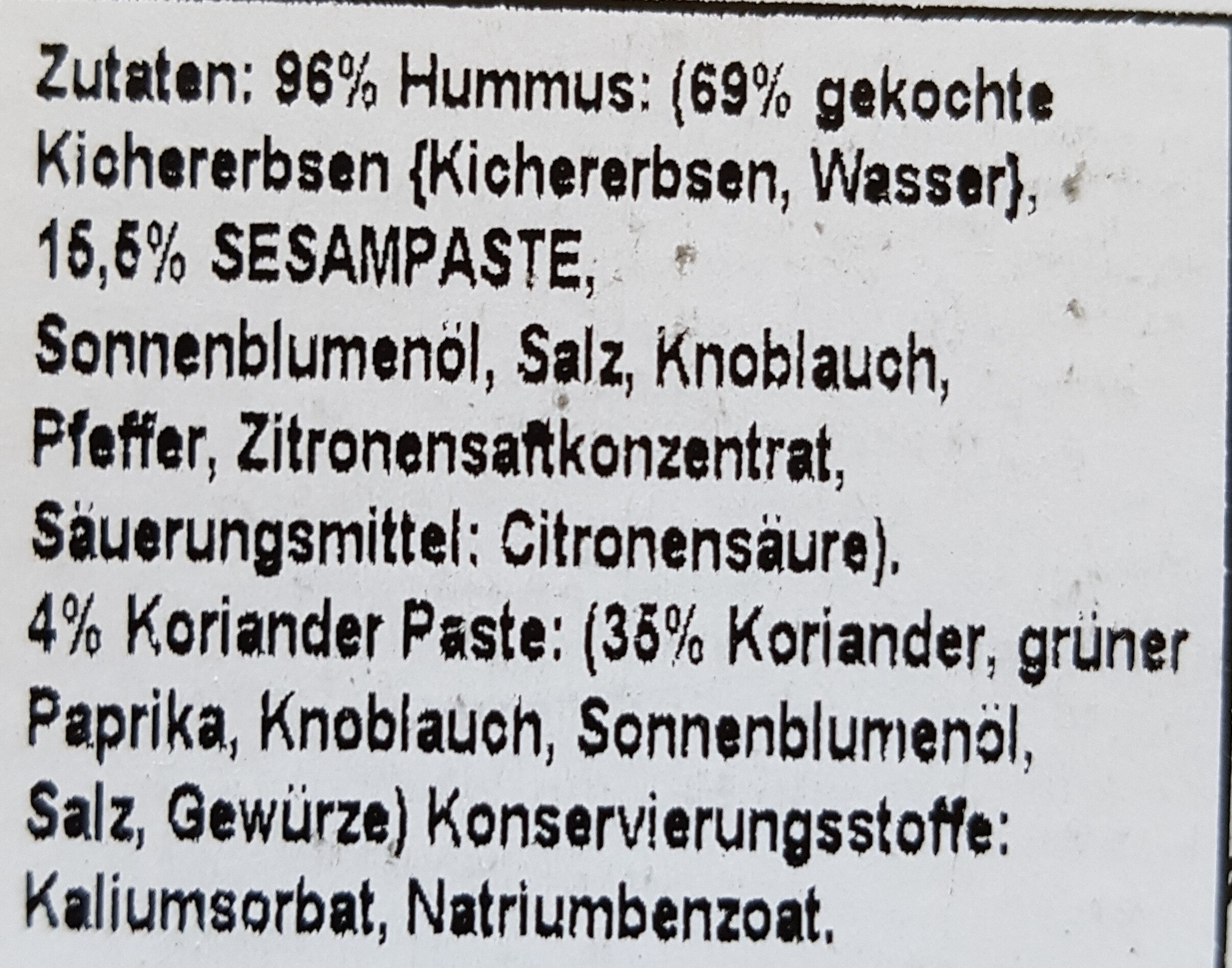 Hummus Koriander - Zutaten