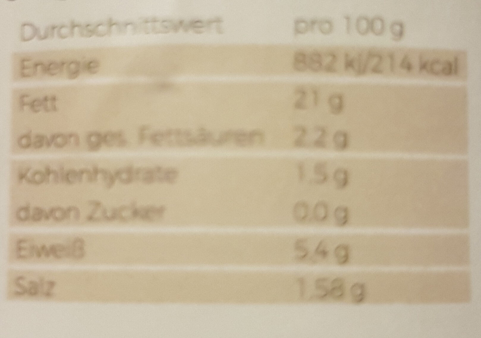 Pilzkiste Premium Austernpilzcreme - Nährwertangaben