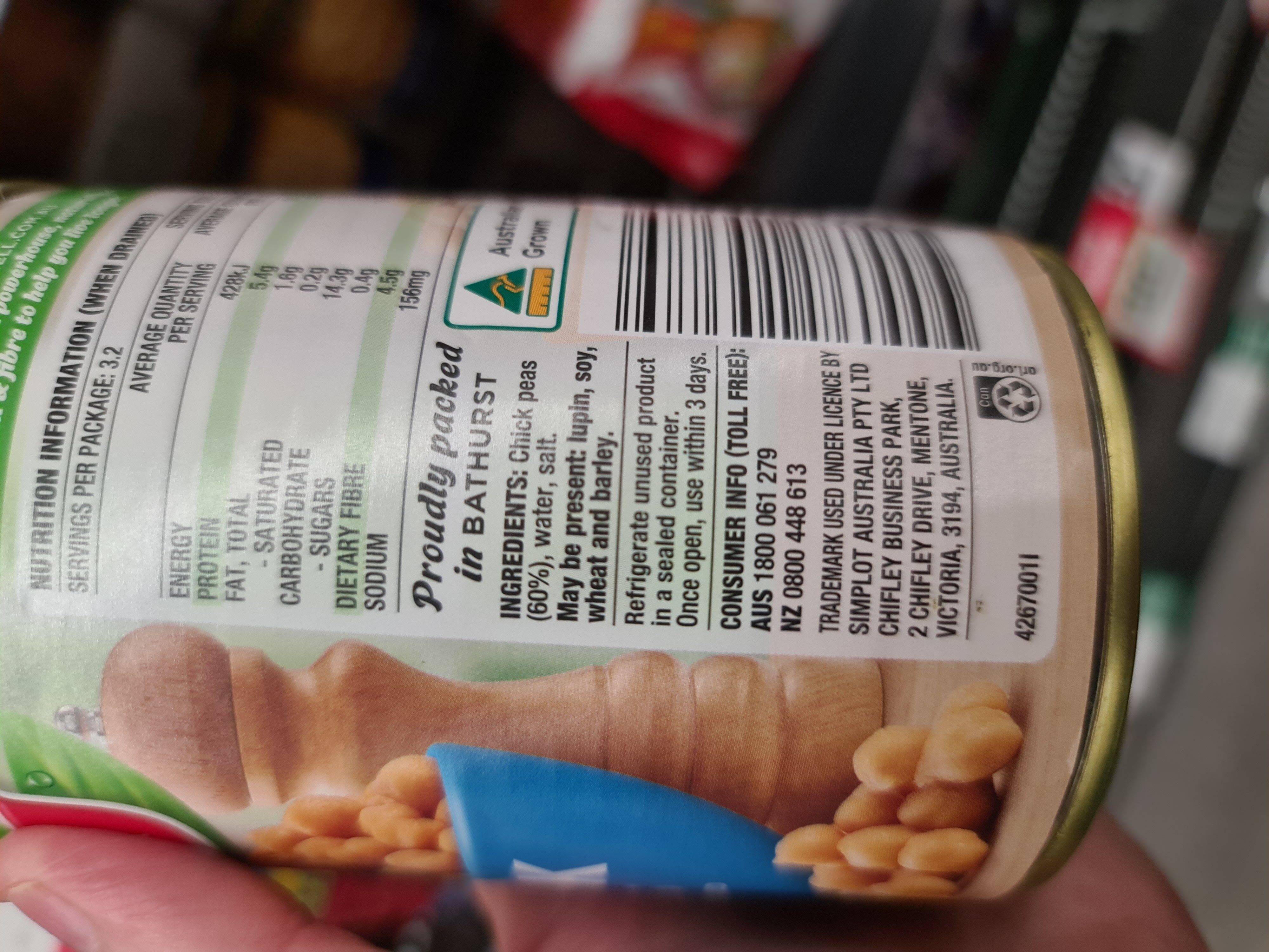 Edgell Chick Peas - Ingredients