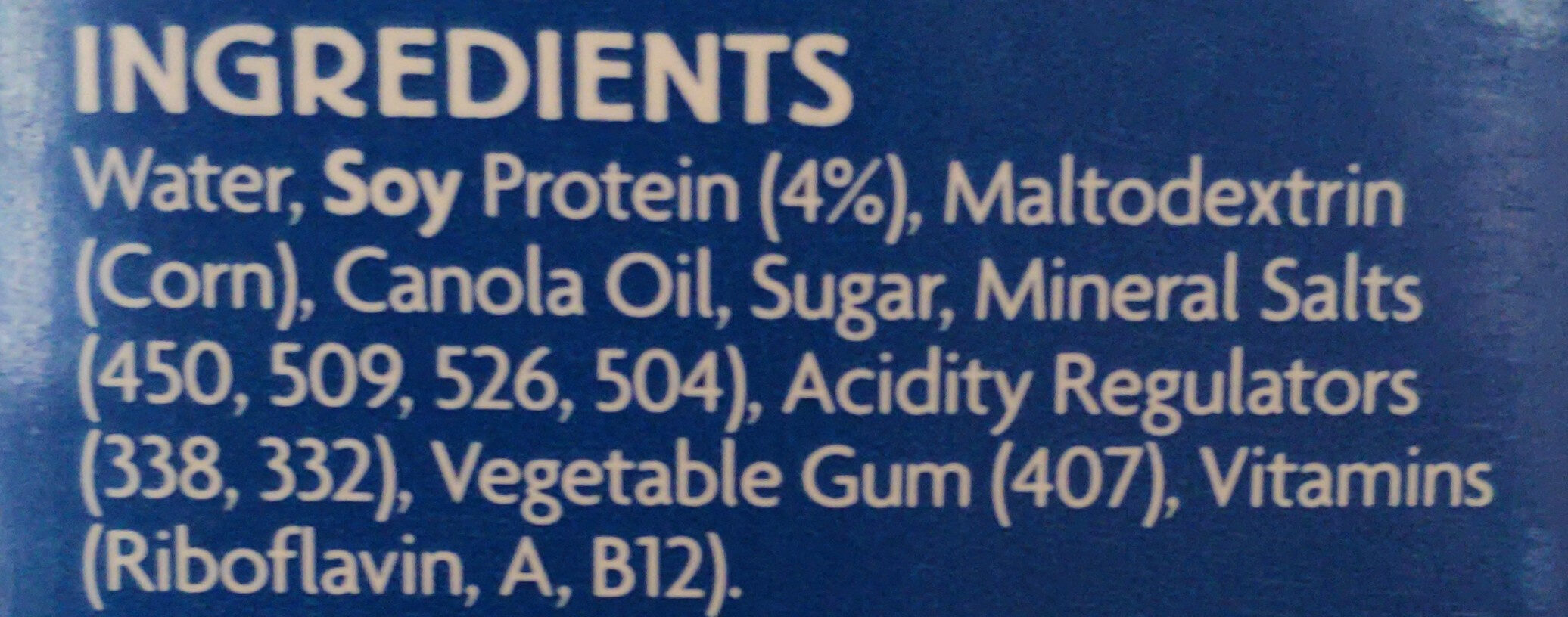 Soy Milk: regular - Ingredienser - en