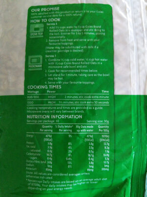 Rolled Oats - Nutrition facts