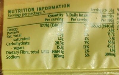 Lemon Madeira cake - Nutrition facts