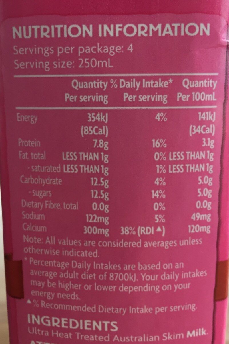 Skim milk - Nutrition facts