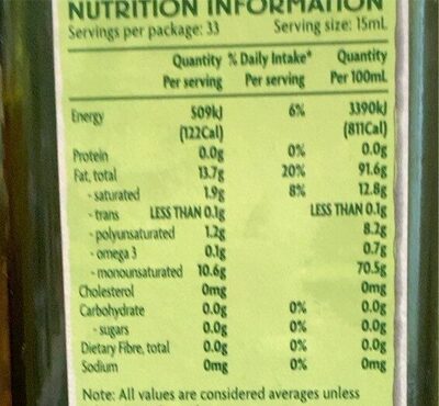 organic extra virgin olive oil - Nutrition facts