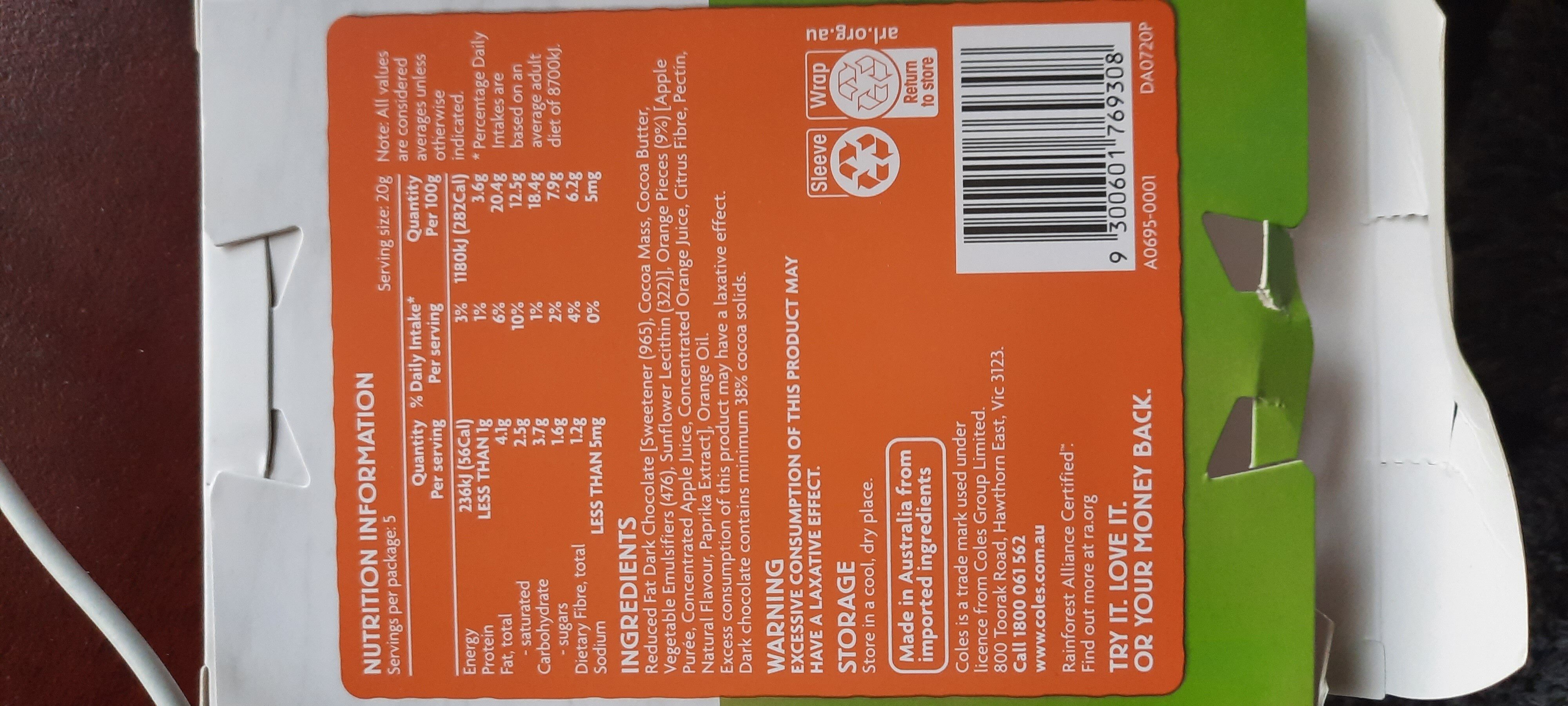 Orange dark choc no added sugar - Ingredients