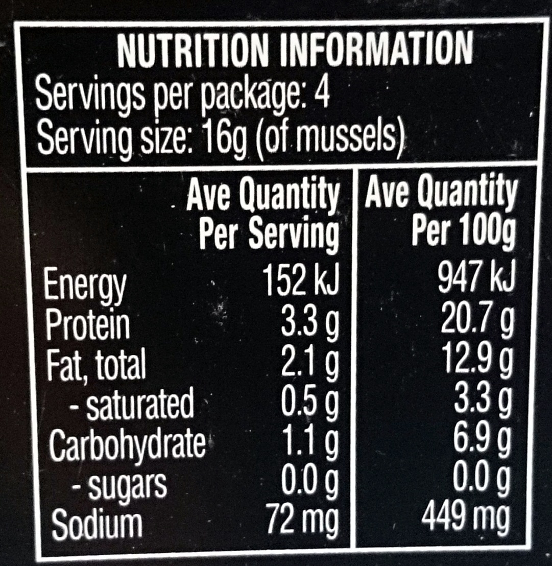 Always Fresh Mussels Preserved in Oil - Nutrition facts