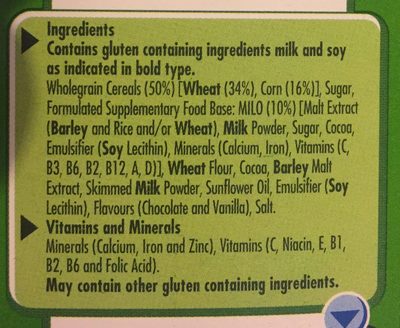Milo Cereal - Ingredients