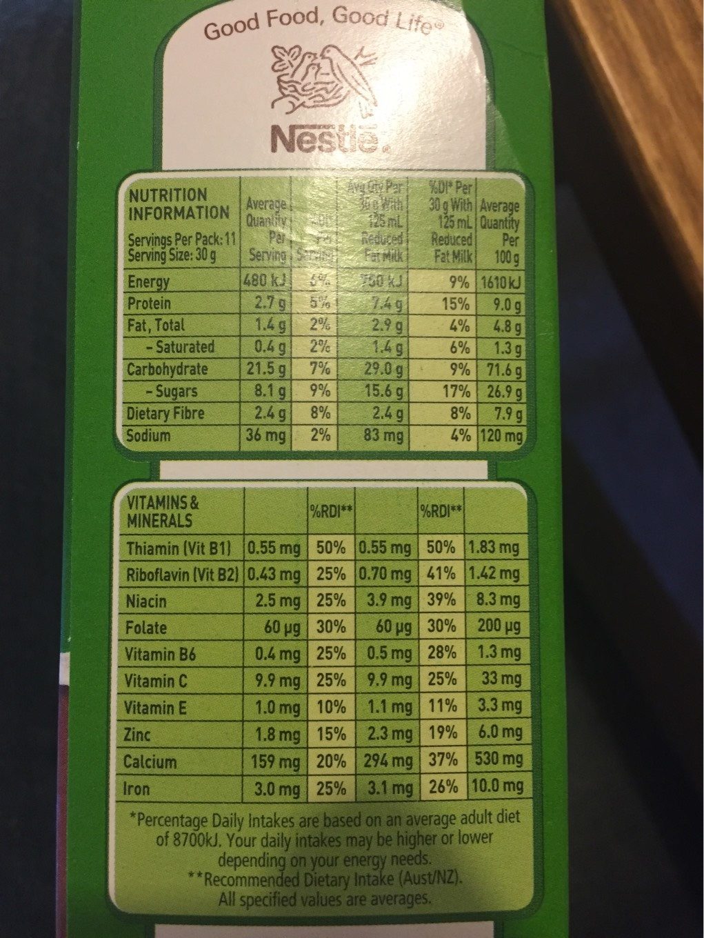 Milo Cereal - Nutrition facts