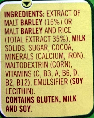 Milo - Ingredients