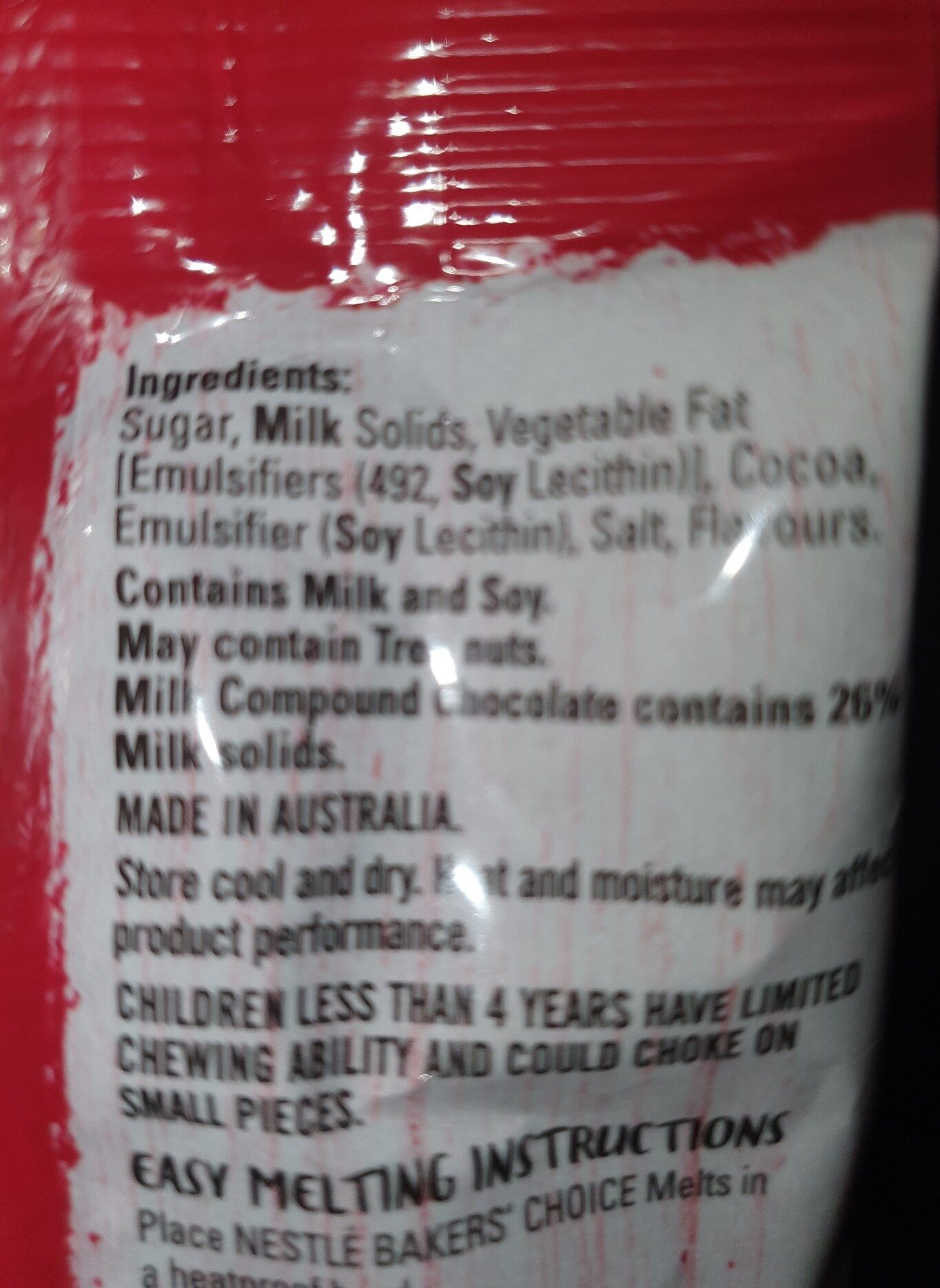 Milk Chocolate melts - Ingredients