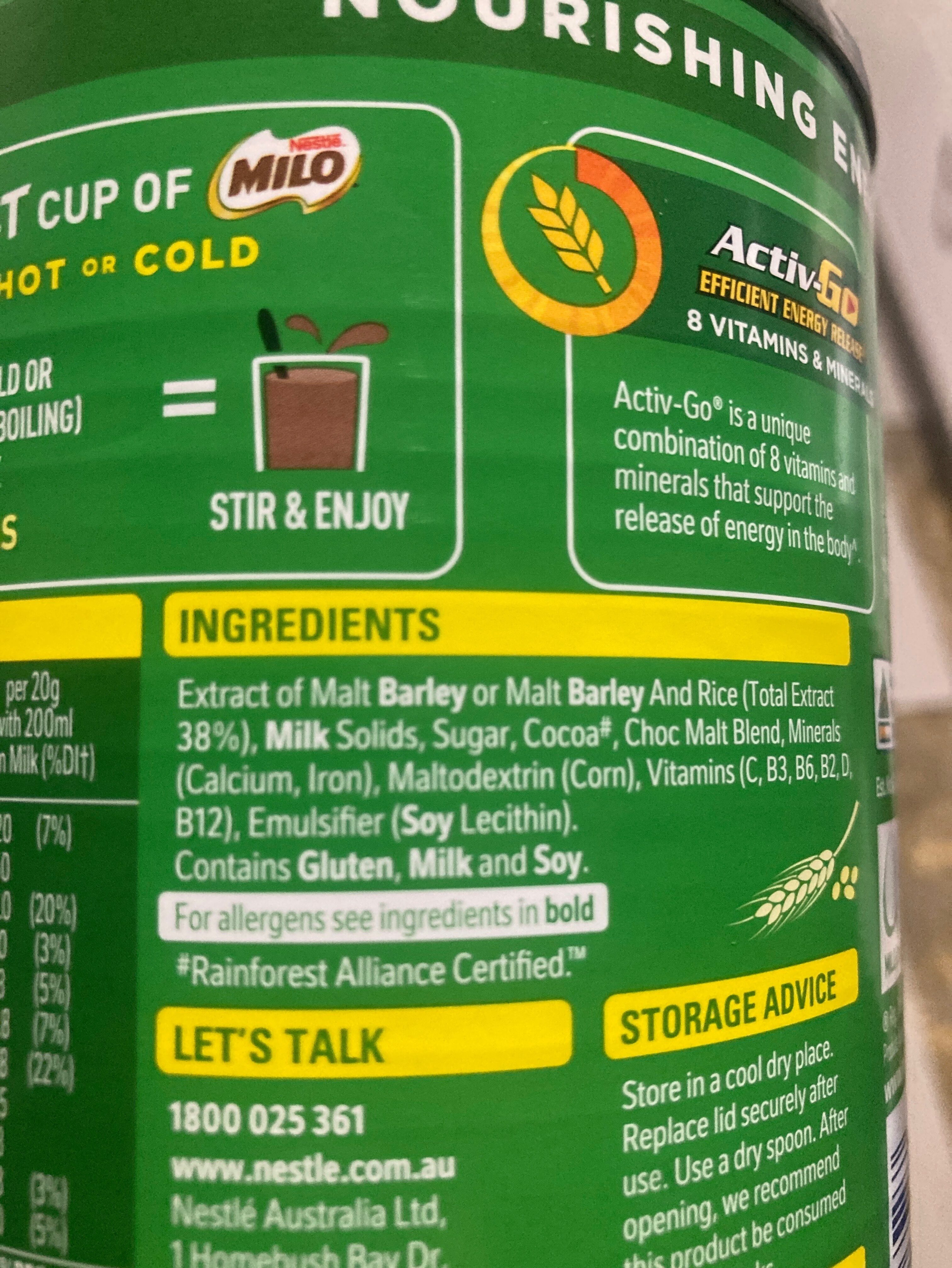 Nestle Milo - Ingrediënten - en