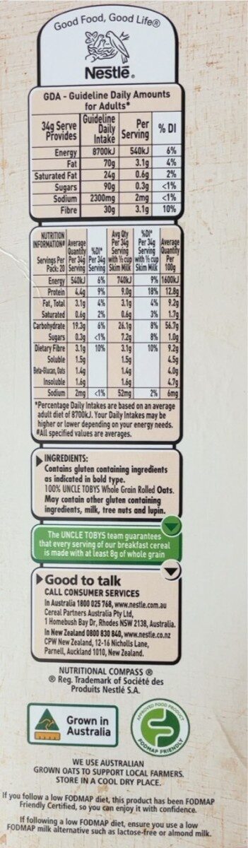 Quick oats - Nutrition facts