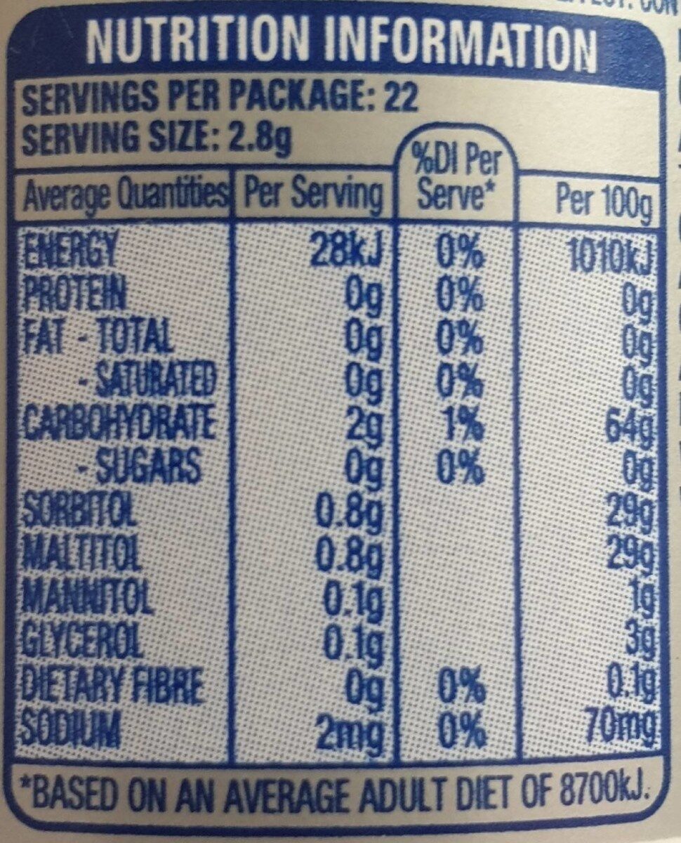 Extra White Sugar Free Chewing Gum In Bottle 64G - Valori nutrizionali - en