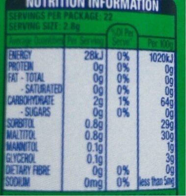 Sugarfree Extra Spearmint - Nutrition facts