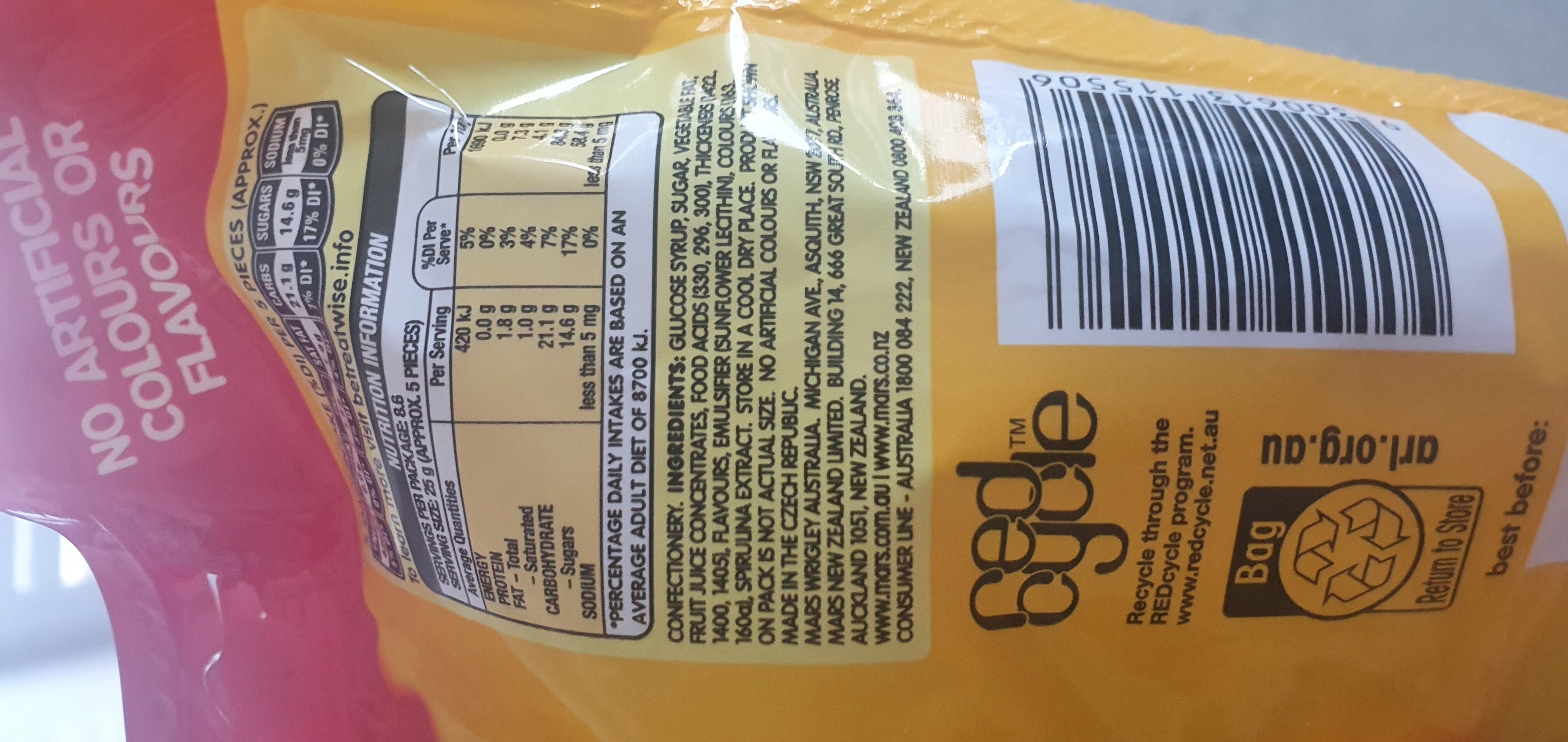 starburst chews fruit flavour - Ingredients