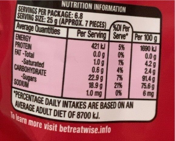 Skittles giants - Nutrition facts