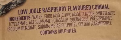 Cottee’s zero sugar raspberry flavoured cordial - Ingredients